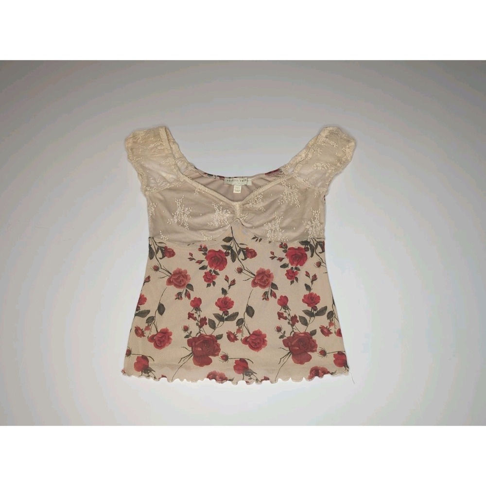 Thirty/THIRTY L.A. Floral Mesh Top M Coquette Lace Cottagecore Milkmaid Y2k Rose